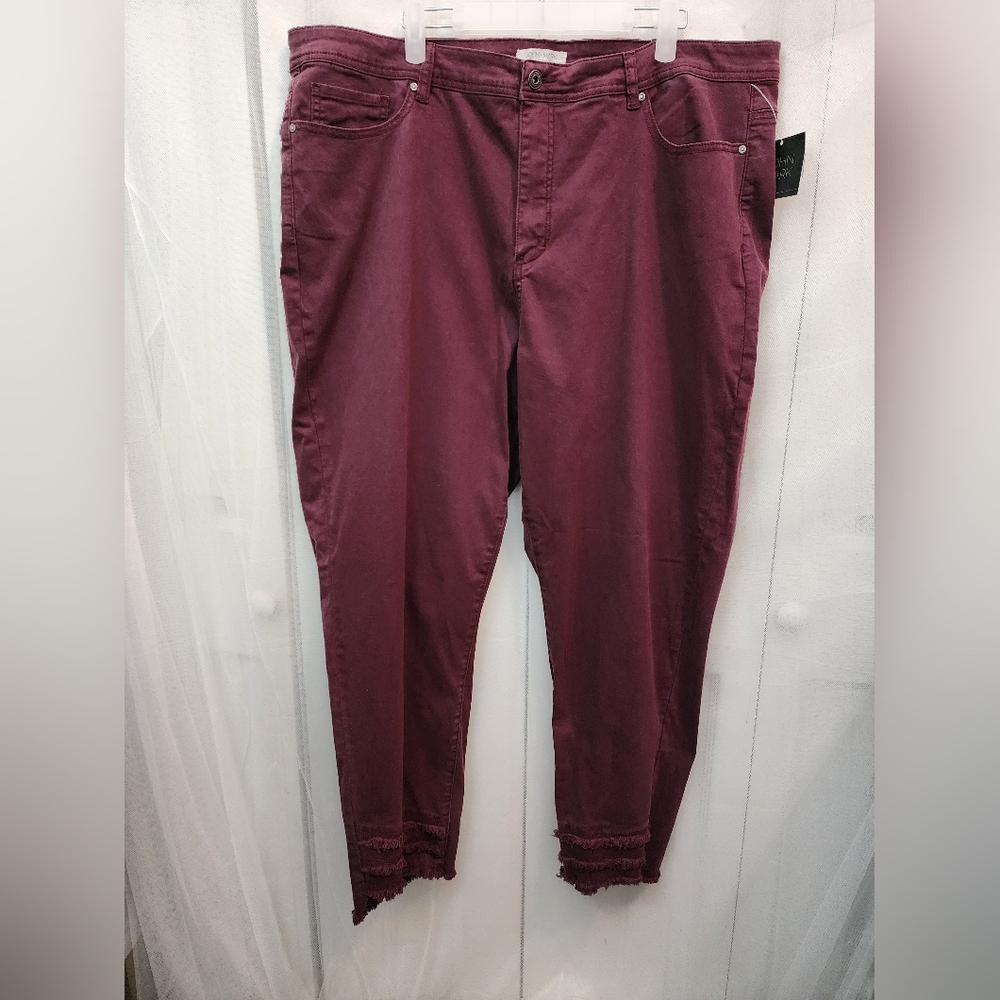 John Mark High Society Ruffled Hem Jeans In Burgandy NWT